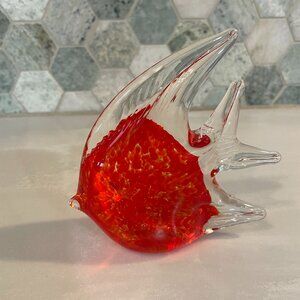 Murano Style Art Glass Tropical Angelfish Sea Fish 4.5" Paperweight Red